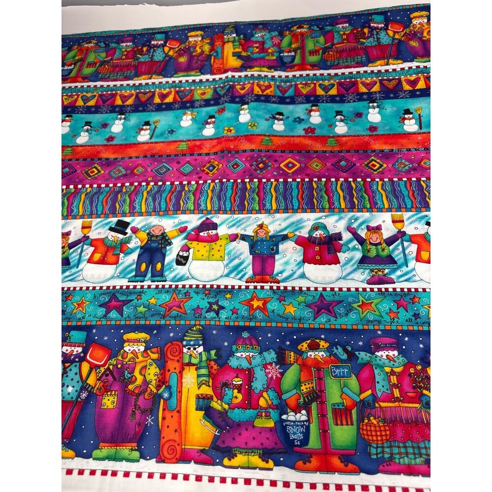 Bright Snowman-Themed Cotton Christmas Fabric 1/2 yard x 44" Quilting Craft Mate